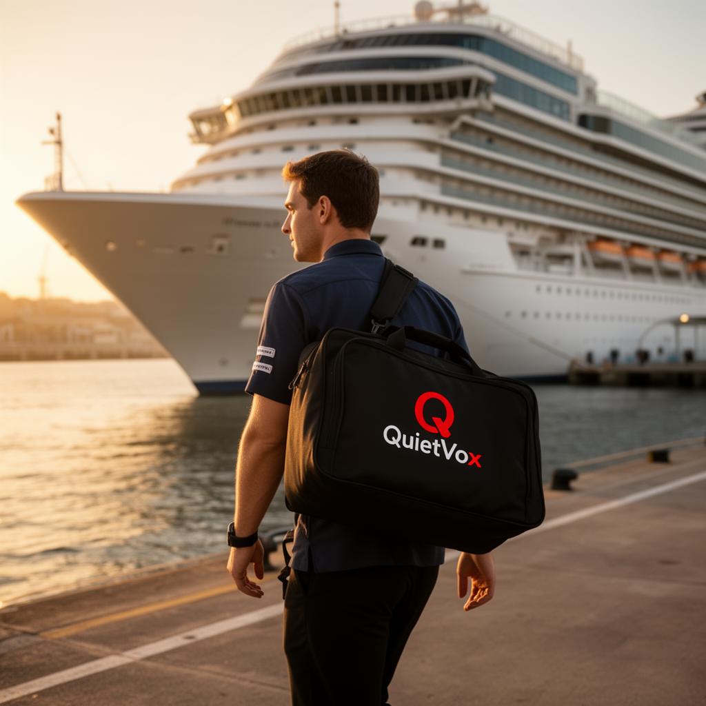 Tour operator delivering QuietVox equipment to a cruise ship
